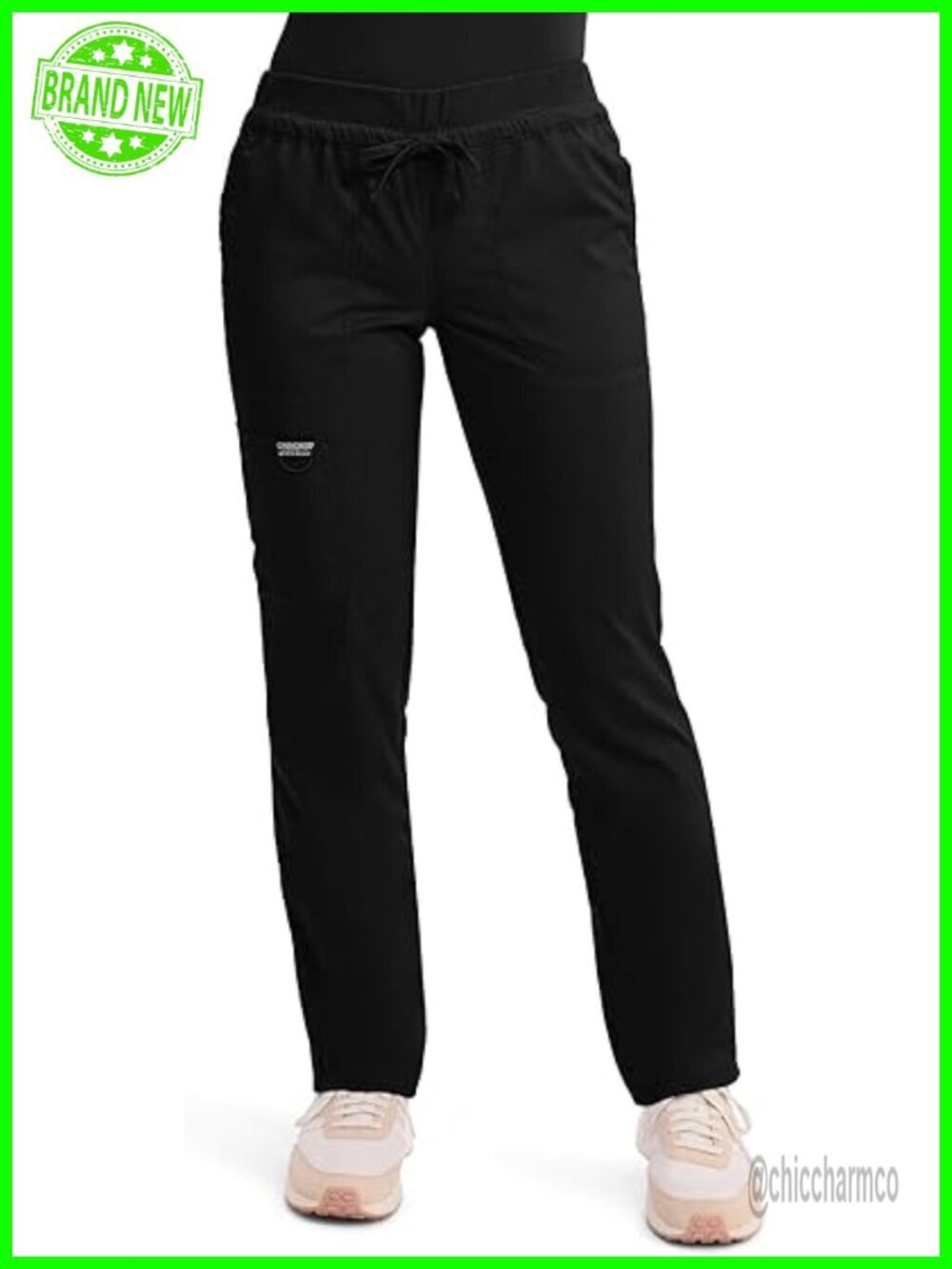 Mid Rise Tapered Leg Drawstring Pant with 5 Pockets Cargo Scrub Bottom